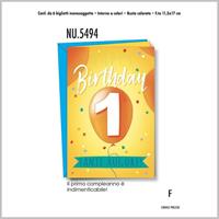 BIGLIETTI AUGURI COMPLEANNO 1 ANNO CROMO NU.5494