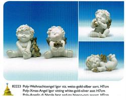 DECORI NATALE ANGELO LANG POLY SEDUTO BIA/ORO ASS.H7CM 82223