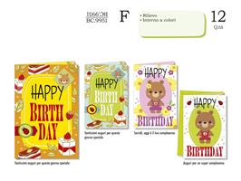 BIGLIETTI AUGURI COMPLEANNO BAMBINI 12PZ CROMO BC.9951