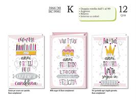 BIGLIETTI AUGURI COMPLEANNO FEMMINILE ROTELLA 12PZ CROMO BC.9981