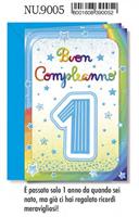 BIGLIETTI AUGURI COMPLEANNO 1 ANNO LUI 6PZ CROMO NU.9005